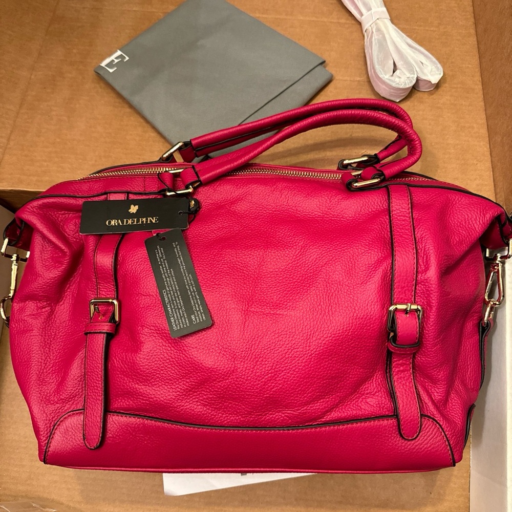New ORA DELPHINE RED 100% PREMIUM GENUINE LEATHER HANDBAG SHOULDER BAG